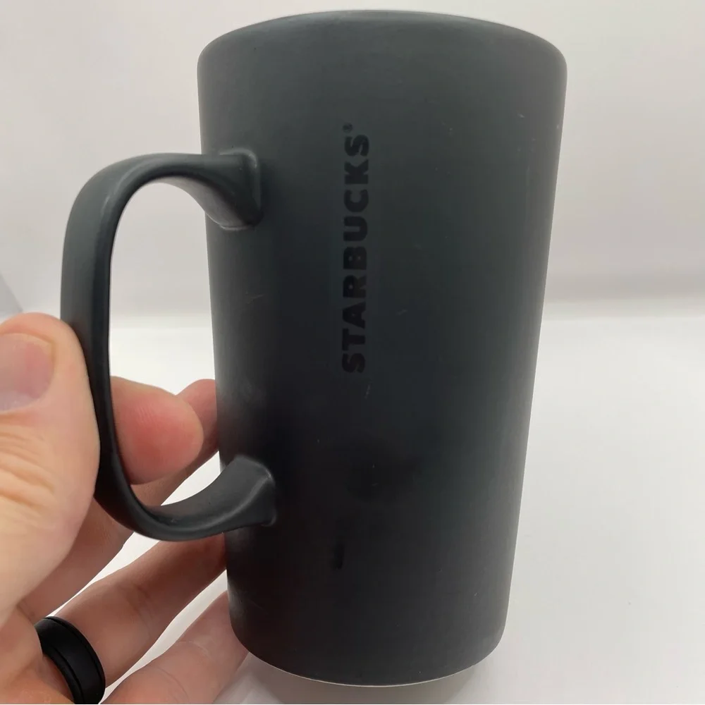 Starbucks 2015 Black with White/Gold Globe Grande Ceramic Coffee Mug (16oz)